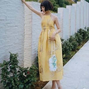 Zara Yellow Gold New Limited Edition Stretchy Organza Small Casual Maxi Dress